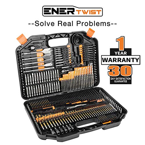 EnerTwist Drill Bit Set, 246-Pieces Drill Bits and Driver Set for Wood Metal Cement Drilling and Screw Driving, Top Rated Combo Kit Assorted in Plastic Carrying Case, ET-DBA-246