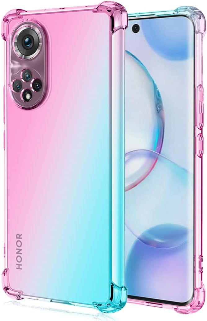 for Honor 50/Nova 9 Case, NTH-NX9 NAM-LX9 Case, Clear Cute Gradient Phone Case Slim Anti Scratch Flexible TPU Cover Shockproof Protective Case for Huawei Honor 50 5G (Pink/Green)