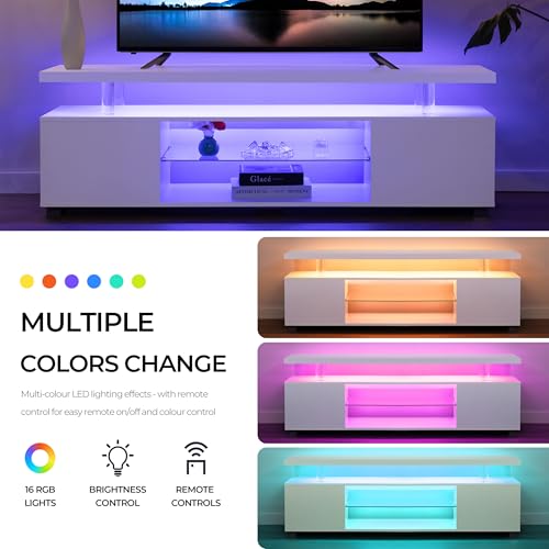 Image of Cubehom White TV Stand for 60 inch TV, LED Entertainment Center with Storage