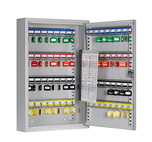ARREGUI PL060 Schlüsselschrank | Schlüsselkasten aus Stahl mit 60 verstellbaren und nummerierten Haken | Schlüsselbox mit Schlüsselliste | inkl. 60 Beschriftbare Schlüsselanhänger | 45x30x8 cm | Grau