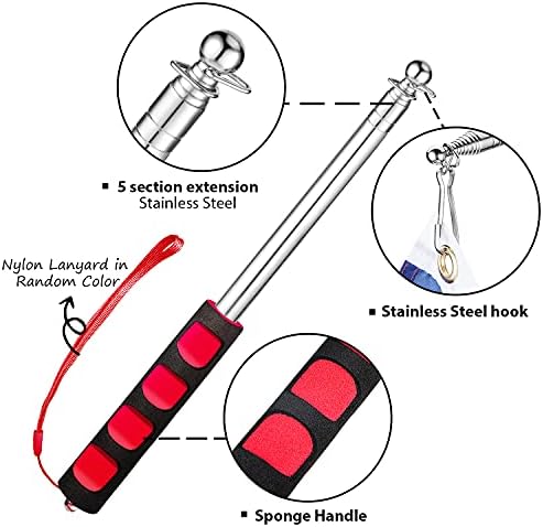 2 Pieces Telescopic Flagpole Stainless Steel Handheld Flag Pole Extendable Portable Flag Pole and 10 Pieces Flag Pole Clip Hooks for Teacher Classroom Tour Guide Banner Flag