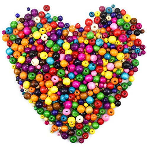 Cozlly 600 Pièces Perles en Bois Colorées, 6mm, 8mm, 10mm Perles en Bois Rondes, Kit de Perles en Bois Naturel avec Trou, Perles Rondes en Bois Naturel, Perles Bois pour Arts Artisanal Bricolage