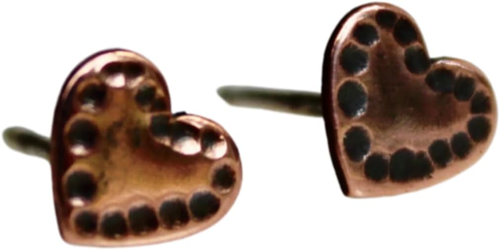 Unique Rustic Copper Heart Stud Earrings, Western Cowgirls Style Jewelry, Antiqued Copper and Silver, Anniversary Gift, 6mm