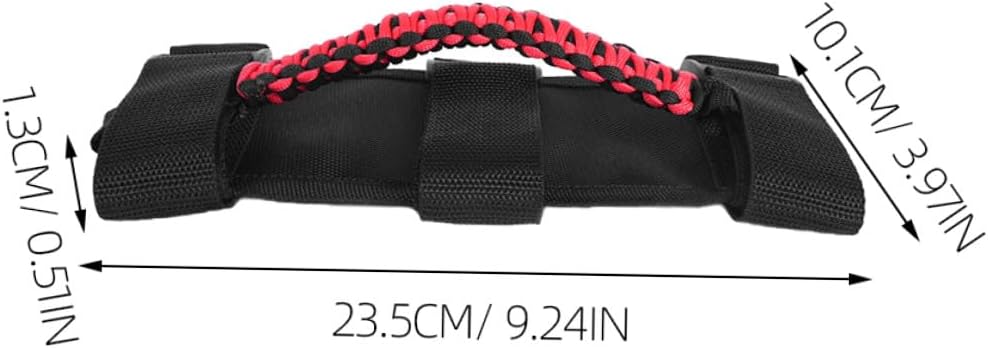 4pcs Paracord Vehicle Grab Handles for Offroad and City Vehicles, Black Base with Red Cord, Automotive Interior Roof Assist Handles Replacement