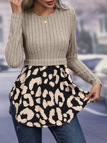 Womens Sweatshirts Contrast Ruffle Hem Shirts Knit Tops Crewneck Long Sleeve Pullover Sweater Blouse2