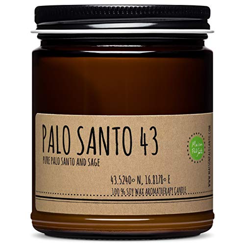 Maison Palo Santo Soy Wax Candle - Palo Santo and Sage Natural Scented Candle for Aromatherapy, Negative Energy Cleansing, Chakra Balancing and Meditation, 9 oz