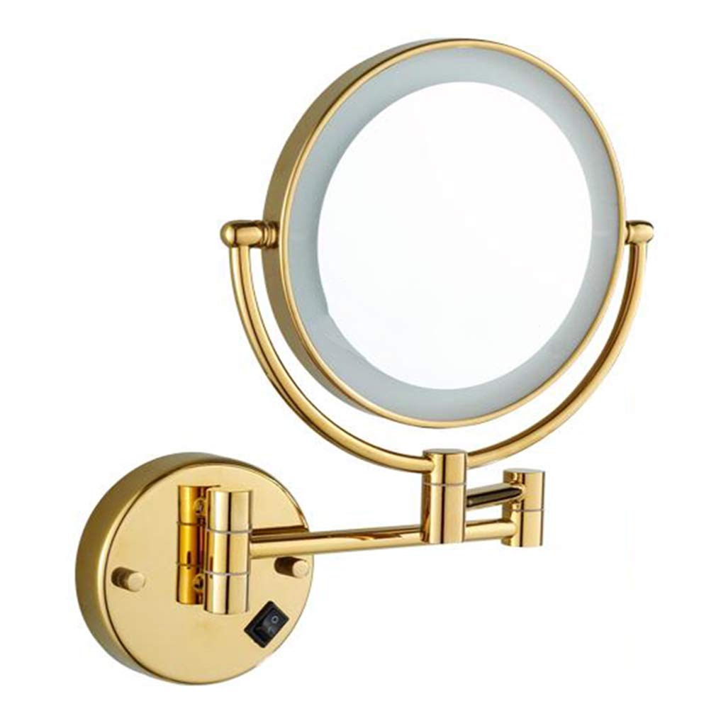 Miroir grossissant 3X mural or avec éclairage et bras extensible pour salle de bain