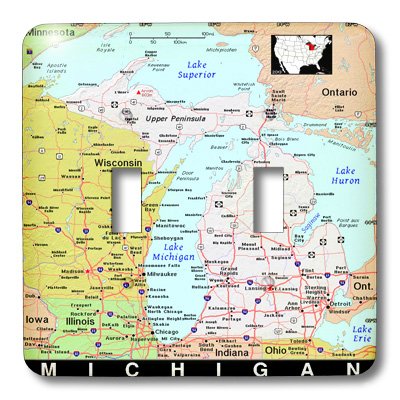 Carte du Michigan colorée lsp_174492_2 interrupteur décoratif 3dRose