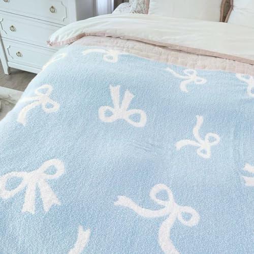 Image of Bow Blanket Blue Bows Soft Throw Blanket Reversible Premium Cozy Fabric for Best Comfort - for Infant,Toddler,Newborn,Nursery,Girl,Throw,Crib,Stroller,Gift (Blue Bows, 50x60 in)