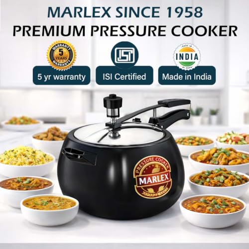 Image of Marlex Contura Aluminium Hard Anodised 3 Litre Pressure Cooker With Stainless Steel Inner lid - Induction Base cooker, ISI Certified, 5 Year Warranty, Corrosion-Resistant Durable Black Cooker