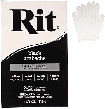 All Purpose Concentrated Rit Dye Powder Single Pack with Plastic Gloves for Clothing, Decor, and Crafts Black