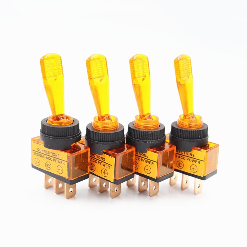 Commutateur de voiture 12V 20A | Lot de 4 interrupteurs à bascule jaune pour tableau de bord