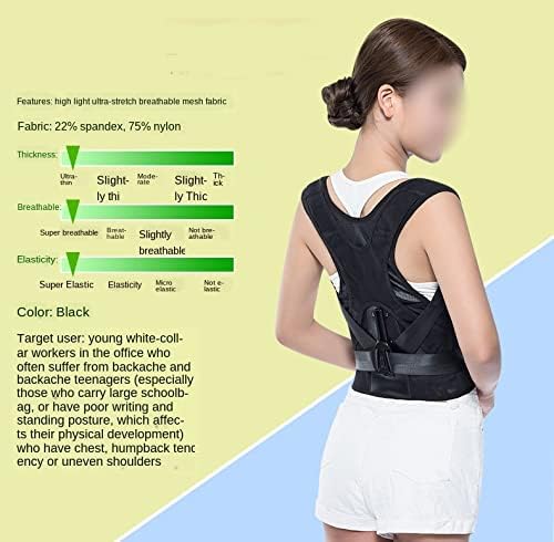 Correction Belt Shoulder Waist Corrector Adjustable Adult Nylon Black Correction Belt (D XXL code)