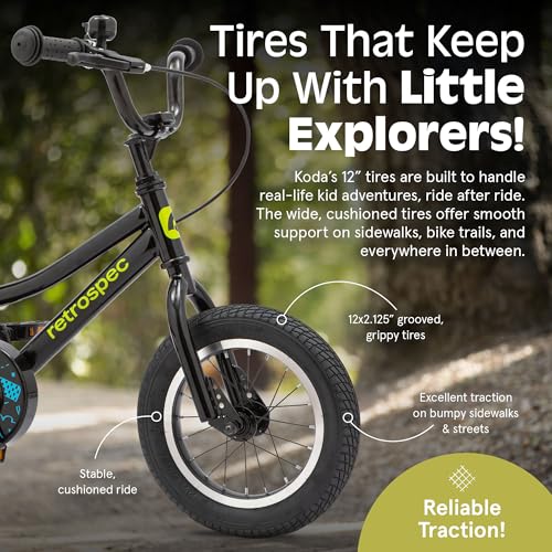 Image of Retrospec Koda Plus Kids Bike for Boys & Girls Ages 2-3 Years - 12 inch Children's Bicycle, Adjustable Seat & Handlebars, Removable Training Wheels, Front Hand Brakes, Rear Coaster Brake & Safety Bell