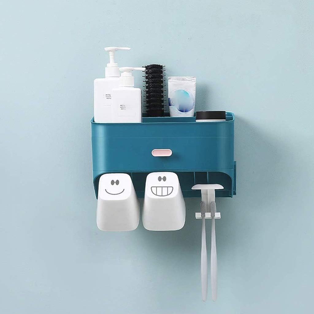 Toothbrush Holder Wall Mount Storage Set,Plastic Tooth Brush Organizer for Bathroom,No Drilling Electric Toothbrush/Toothpaste Stand(E)