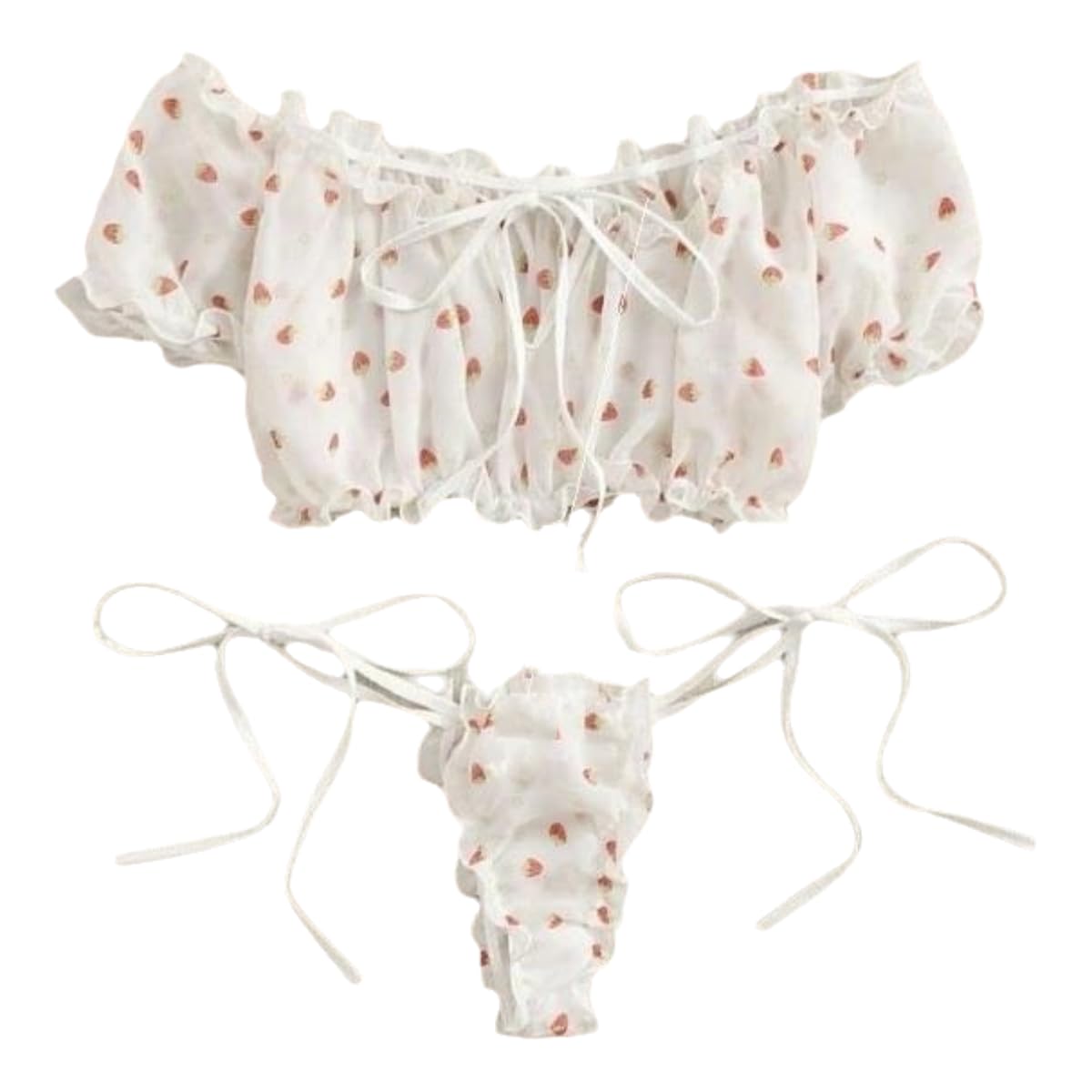 Sexy outfit Damskie seksowne biustonosze i majtki w kropki komplety bielizny Babydoll Strappy przezroczyste wykończone frędzlami bielizna z uroczą kokardką G String