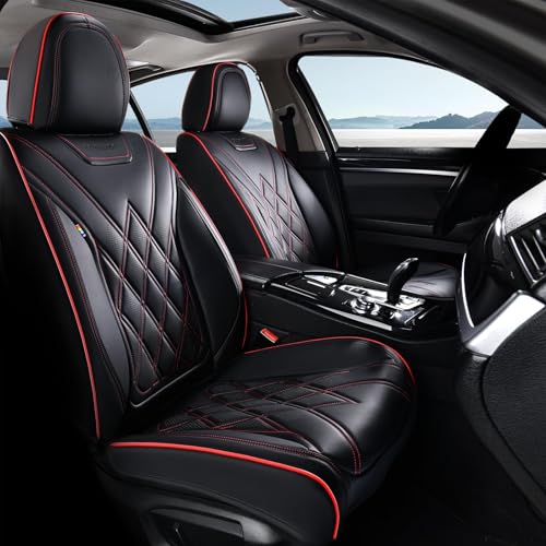Image of Coverado Car Seat Covers, Front Covers for Cars, Car Seat Cover Front Seats, Automotive Seat Cover, Waterproof, Leather Car Seat Cushion, Universal Interior Seat Protectors for Most Cars Black-Redline