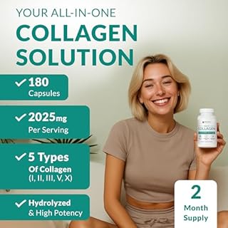 Multi Collagen 180 Protein Capsules - Type I, II, III, V, X Collagen Pills - Proprietary Blend of Eggshell, Chicken, Wild Fish & Grass-Fed Beef Collagen Peptides - 2025mg per serv