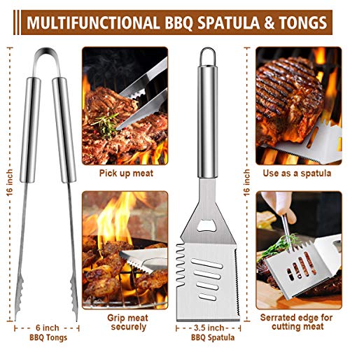 LUYATA BBQ Grill Accessories Tools Set, 39PCS Stainless Steel Grilling Barbecue Tool Sets Kit with Aluminum Case, Thermometer, 2 Grill Mats for Backyard Outdoor Camping Birthday Party - Thumbnail 2