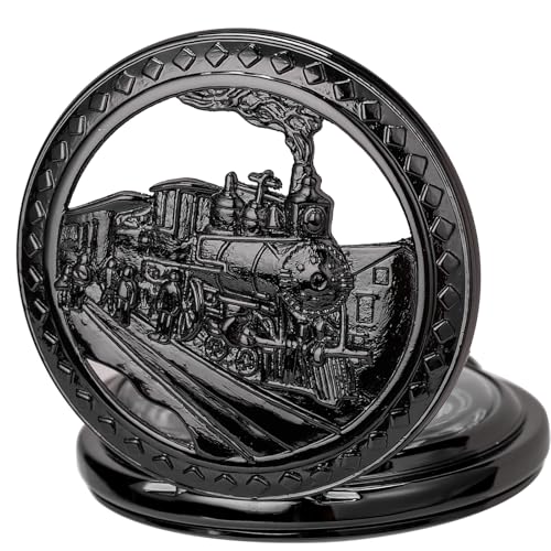 Image of SIBOSUN Antique Men Pocket Watch with Chain Oversized 50MM 1.96 Inch 3D Locomotive Steam Train Railroad Hollow + Box