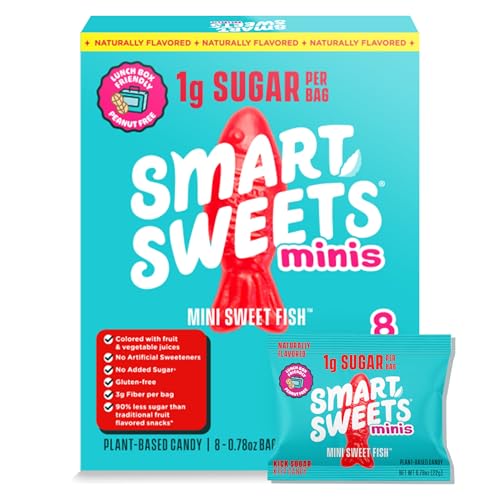 SmartSweets Sweet Fish Minis Snack Pack | 0.78 oz (Pack of 8) | Low Sugar and Calorie Sweet Gummy Candy | Healthy Snacks for Kids, Gluten Free, Plant Based, School