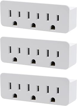محول حائط أرضي Projectpak 3 Outlet - موزع يمتد من منفذ واحد إلى 3 مع شفة تأمين الهاتف، مثالي للسفر | عبوة من 3 قطع
