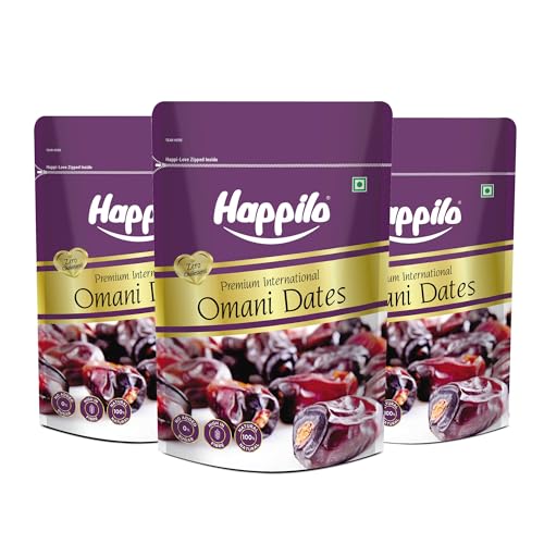 Image of Happilo Premium International Omani Dates 250g (Pack Of 3), Rich in Energy, Vitamins and Minerals, Naturally Sweet, Soft and Full of Flavor