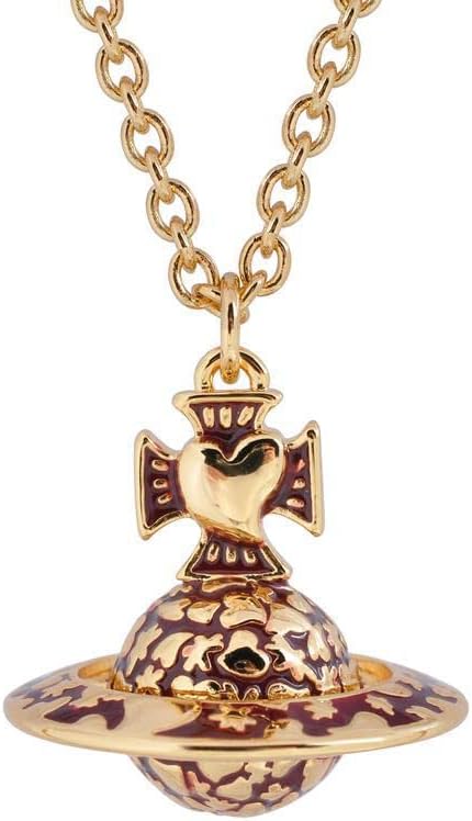 ZHAOZHAO Saturn Necklace for Women - Sky Star Saturn Planet Pendant(Gold+Brown)