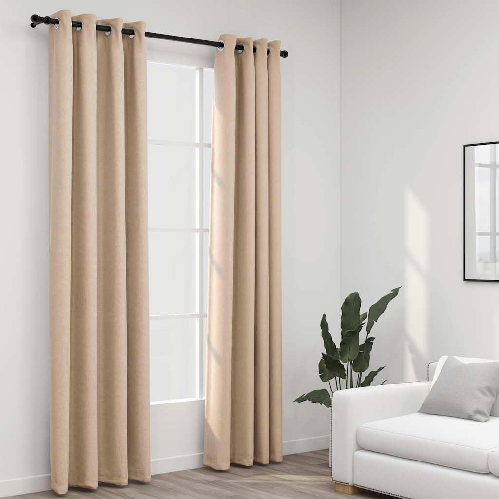 Rideaux occultants thermiques beige 140x225 protégeant du froid et de la chaleur