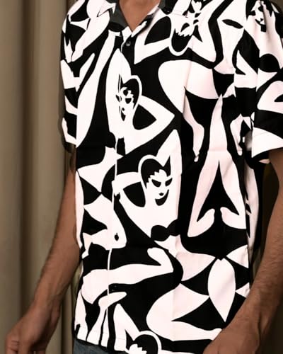Image of Men's Floral Button-Down Shirt, Cotton Blend Stretchable, Casual Printed Striped Stylish Shirt