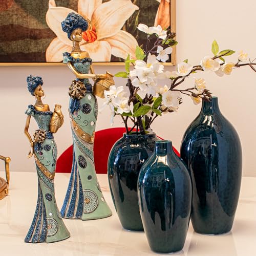 Statue africaine design bleu et doré 46cm, idée cadeau déco idéale