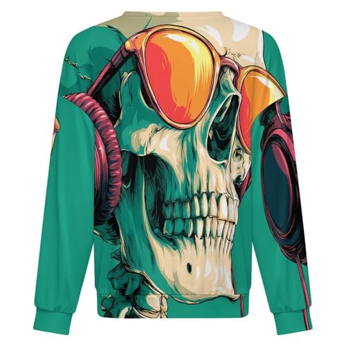Skeleton Print Fall Casual Loose Long Sleeve Crewneck Pullover Sweatshirt for Men And Women 5