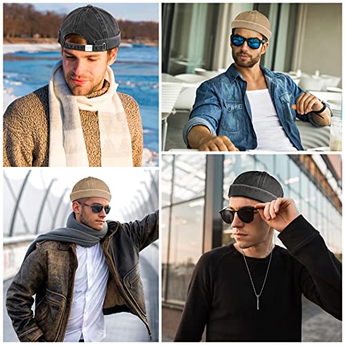 Image of SATINIOR 2 Pieces Brimless Hats for Men Adjustable Docker Cap Casual No Brim Hat Rolled Cuff Sailor Skullcap