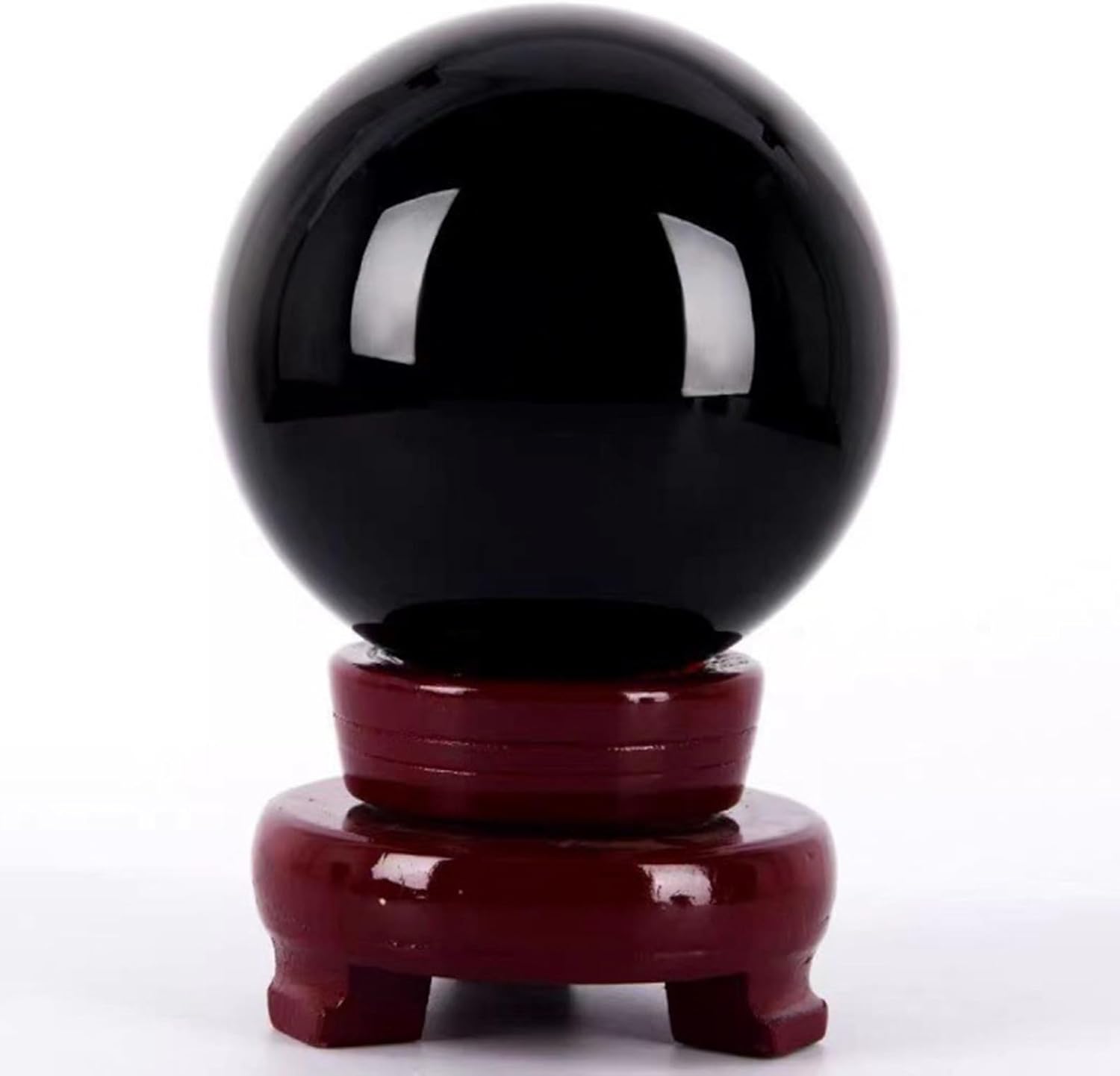 Crystal Ball Sphere with Stand,Black Magic Obsidian Crystal Sphere,Polished Carved Stone for Office Desk Top Home Decor Feng Shui,7cm/2.7in