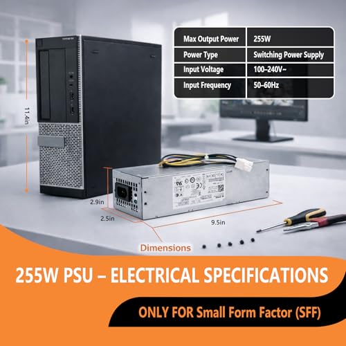 Image of NT1XP YH9D7 255W Power Supply for Dell Optiplex 3020 7020 9020 Precision T1700 Small Form Factor (SFF) Systems R7PPW 3XRJ0 V9MVK FP16X T4GWM M9GW7 FN3MN H255ES-00 D255AS-00 D255E001L F255ES-00