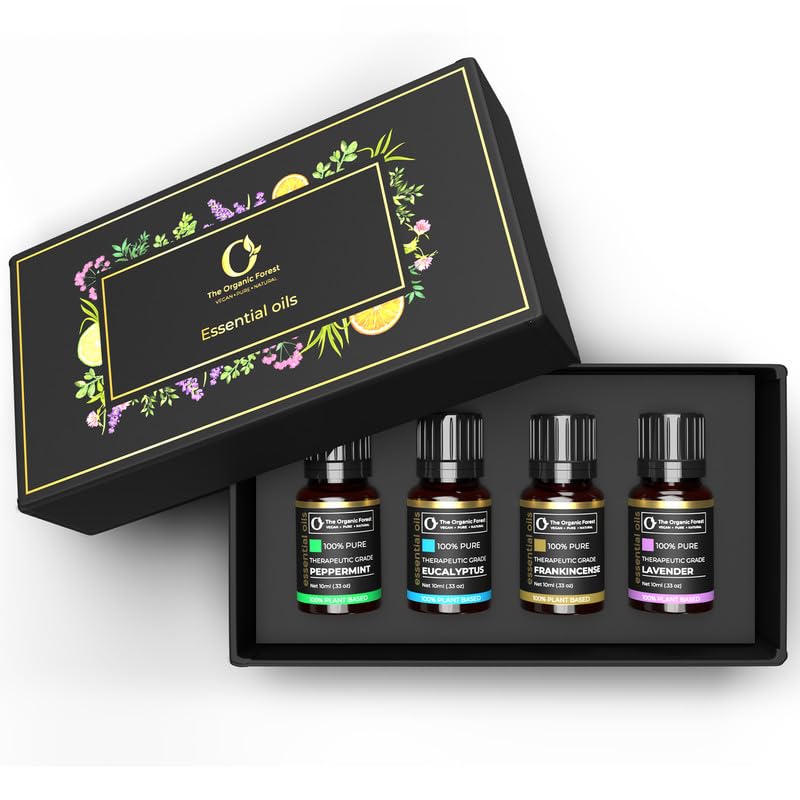 Organic Forest Pack of 4 Essential Oil Set | Lavender Essential Oil, Peppermint Essential Oil, Eucalyptus Essential Oil, Frankincense Essential Oil | Essential Oils for Diffusers for Home | Gift Set (B0C8ZBTPZY) Amazon Price History, Amazon Price Tracker