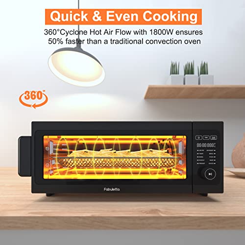 Air Fryer Toaster Oven Combo - Fabuletta 10-in-1 Countertop Convection Oven 1800W, Flip Up & Away Capability for Storage Space, Oil-Less Fit 12" Pizza, 9 Slices Toast, 5 Accessories (Black)