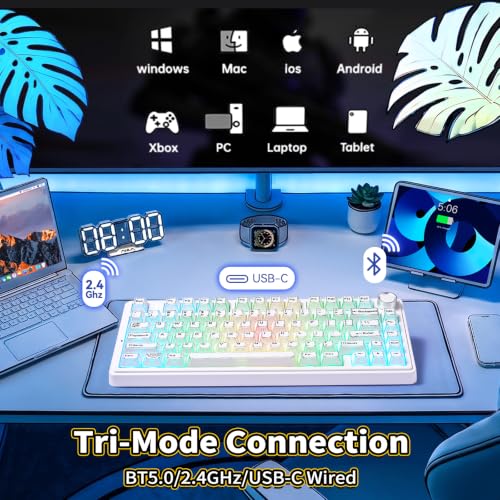 Image of Aula F75 Mechanical Keyboard,Wireless Creamy Gaming Keyboard with Knob | Tri-Modes Bluetooth /2.4GHz /Type-C,RGB Backlit,Programmable 81 PBT Keycaps, Hot Swappable Pre-lubed Seiya Switches