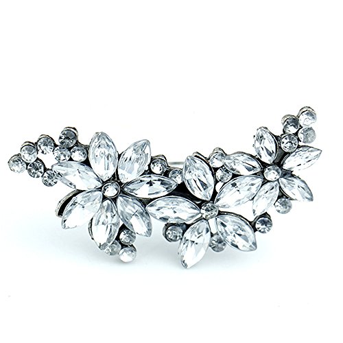 BODYA 1pc Silve Clear Cz Austrian Crystal Bridal 3 Lotus Flowers Hair Barrette Head Dress Snap Pin Clip