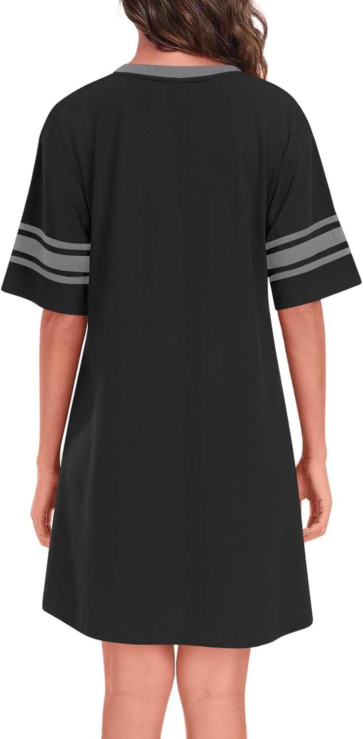 Womens Nightgowns Short Sleeve Sleepshirt Sleepwear Casual V Neck Sleep Dress Loungewear Nightshirts - Image 4