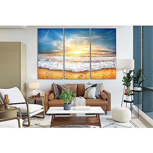 Lienzo de olas de mar triptico vertical cuadros decorativos modernos ZELLART amanecer 115x75