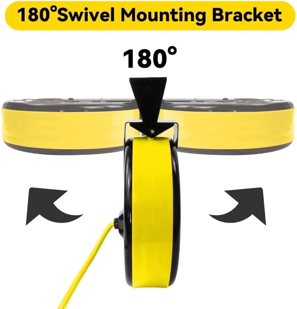 30 Ft Retractable Extension Cord Reel, 16/3 SJTW Power Cord with 3 Electrical Outlets, Ceiling or Wall Mount, 10 Amp Circuit Breaker, Metal Plate, UL Listed, Yellow