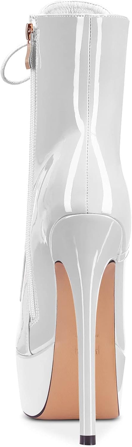 Aachcol Women Ankle Boots Short Bootie Platform Stiletto High Heel Round Toe Dress Shoes Lace-up Patent 6.5 Inch - Image 4