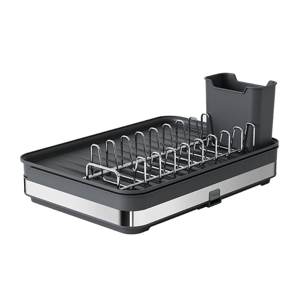 Erweiterbares Abtropfgestell aus Edelstahl, 30 - 50,8 cm, Lar Capaci Küchenspüle, Nizer-Set mit Utensilienhalter und Abtropffläche, schwarzes Abtropfgestell für effizientes Trocknen