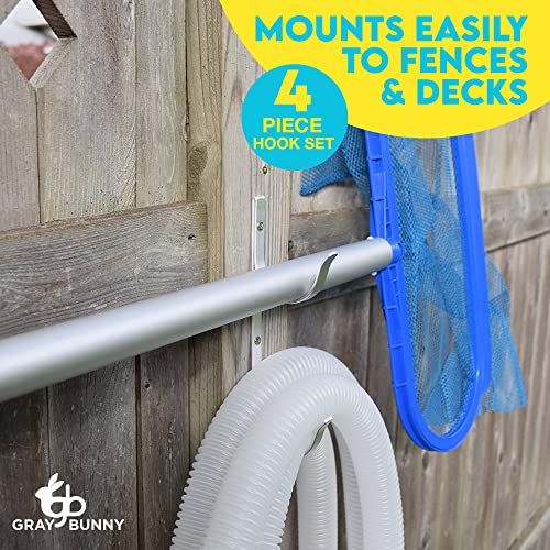 Gray Bunny Pool Pole Hanger, 4 Piece Nickel Gray Premium Aluminum Swimming Pool Accessories Hook Set, For Telescopic Poles, Skimmers, Leaf Rakes, Nets, Brushes, Vacuum Hose, Garden Tools #TOP3