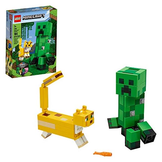 LEGO Minecraft Creeper BigFig and Ocelot Characters 21156 Buildable Toy Minecraft Figure Gift Set for Play and Decoration, New 2020 (184 Pieces)