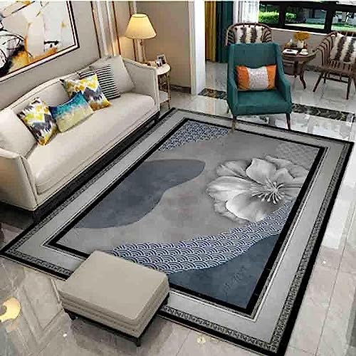 Kinderteppich Modernes Blaugraues Blumenmuster - Kurzflor Teppich Kinderzimmer Spielteppich...