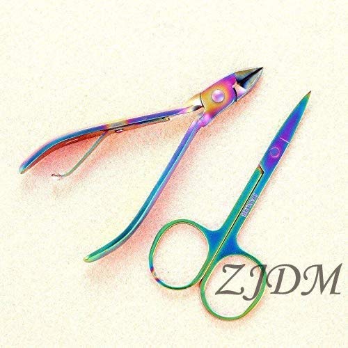 ZJDM Haarschneidemaschine 12 Stück Regenbogen Edelstahl Haarschneidemaschine Kit Nagelhautschieber Pinzette Tote… – Bild 5