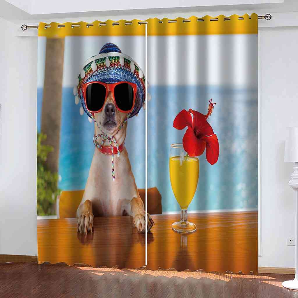 Rideaux de Fenêtre Enfant Motif Chiot de Plage d'Été 140x160 cm