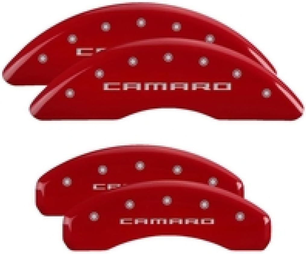 MGP Caliper Covers - Brake Caliper Covers 2010-2015 Chevrolet Camaro (14033s) Front and Rear Set - Camaro Logo - Red